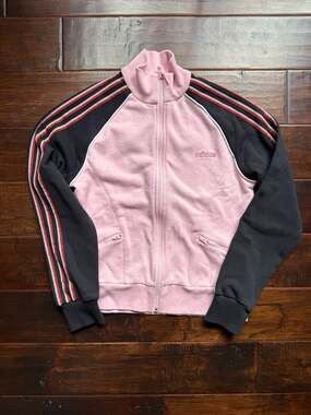 Vintage Y2K Adidas Women's Pink & Black Full Zip Track Jacket Size Medium